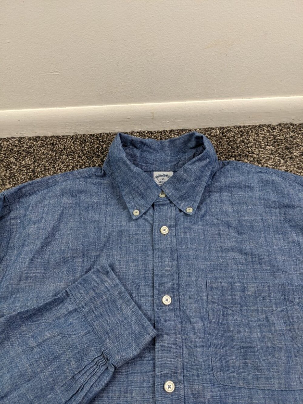2025 Brooks Brothers Shirt Chambray Long Sleeve Button Down Blue Mens XL *Flaw